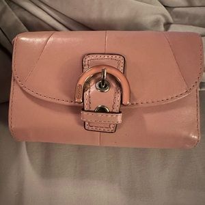 Tri-fold pink coach leather wallet 5”x4”x11”